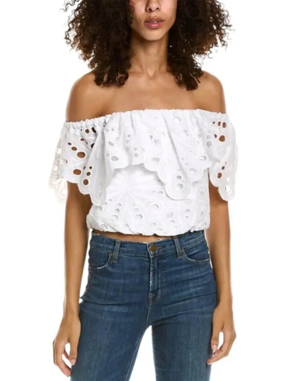 NWT Trina Turk White Eyelet Off Shoulder Terrace Top M Designer Cottagecore